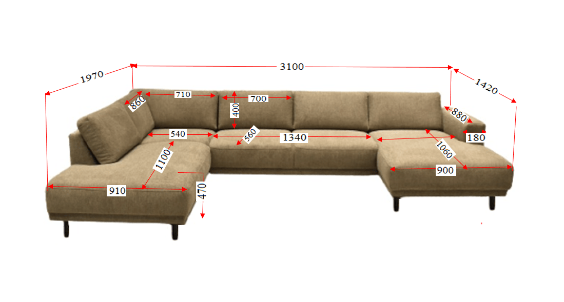 Modern U-Shape Couch Corner Sofa Left Taupe Fabric Aniko 310x197x78 cm 