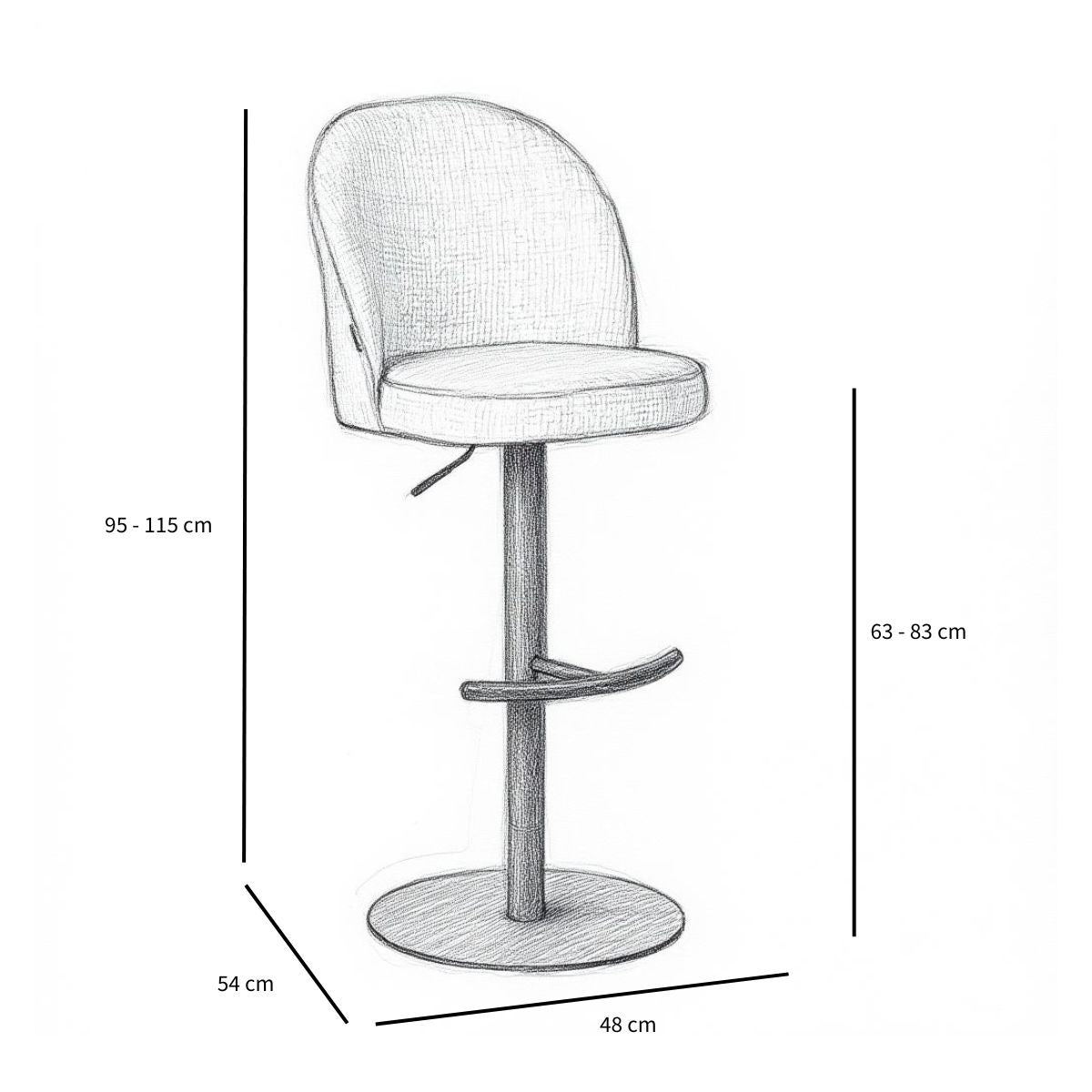 Bar stool Odin mixed fabric off white/black 63-83 cm mixed 48 cm wide