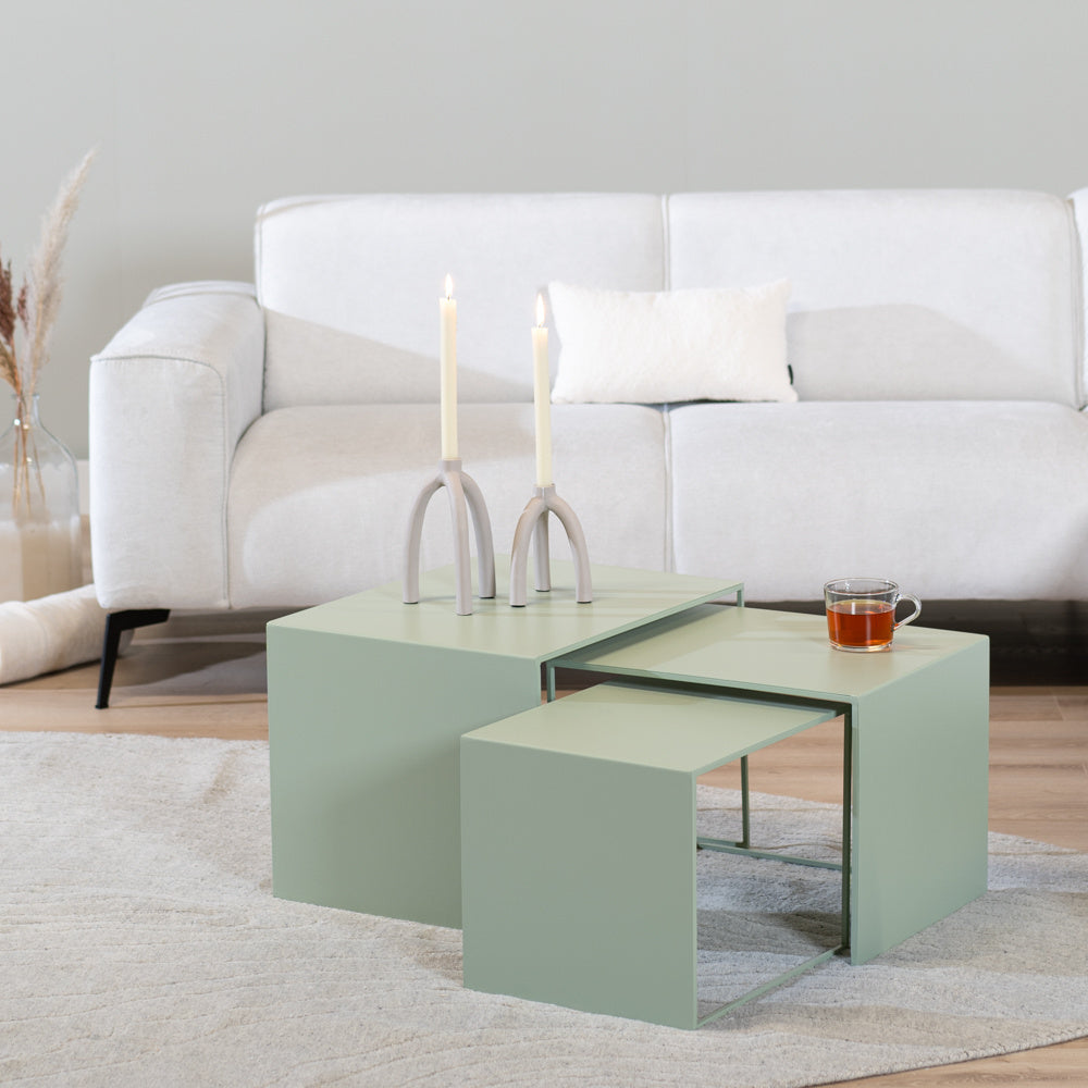 Side table Gianni metal light green 40 cm high. Green Powder-coated metal