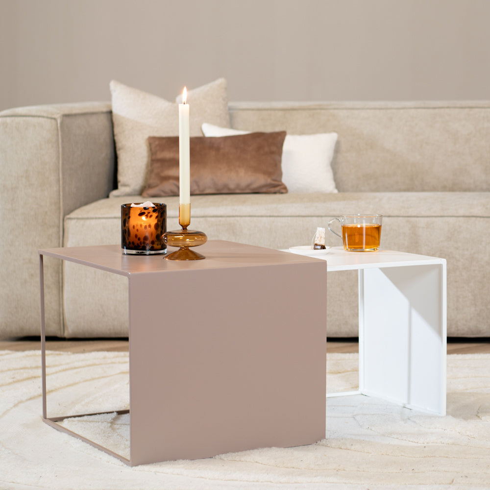 Side table Gianni metal taupe 40 cm high Powder-coated metal