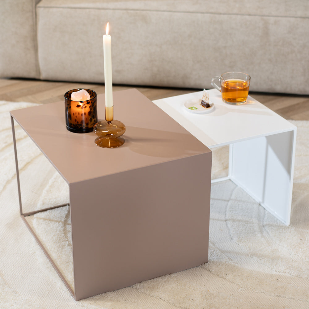 Side table Gianni metal taupe 40 cm high Powder-coated metal