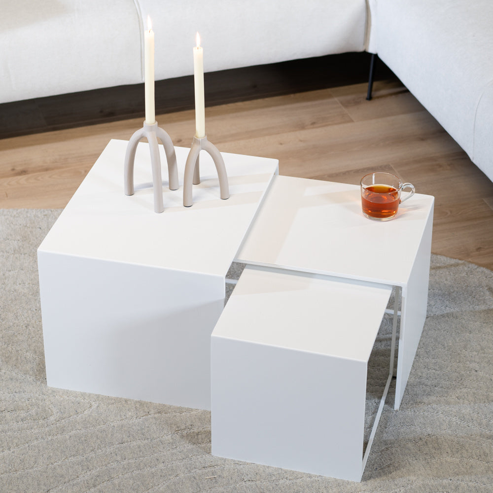 Side table Gianni metal white 40 cm high Powder-coated metal