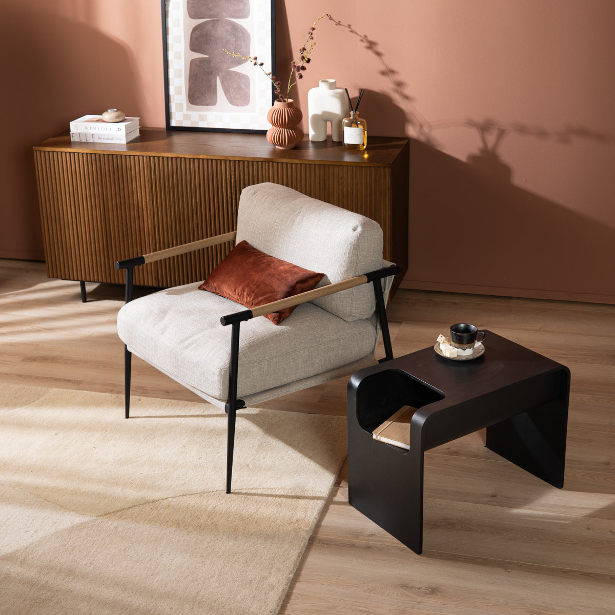 Side table/coffee table Isla black oak veneer