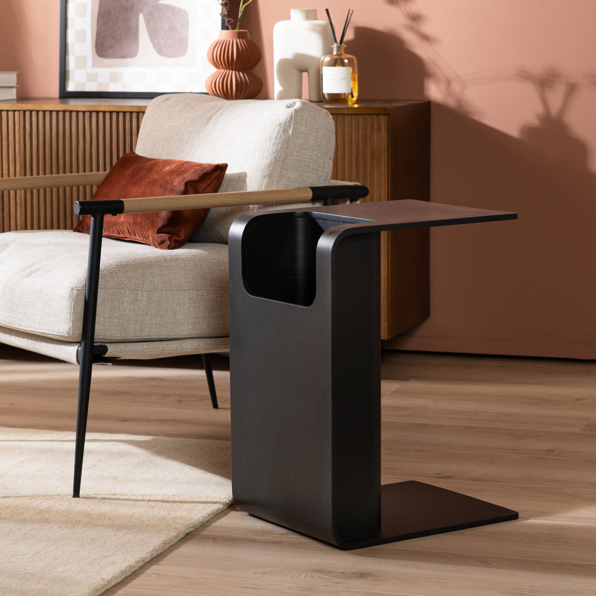 Side table/coffee table Isla black oak veneer