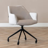Eetkamerstoelen-Eetkamerstoel met wieltjes Isak gerecyclede stof grijs Gerecycled polyester-Dimehouse