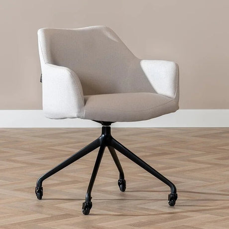 Eetkamerstoelen-Eetkamerstoel met wieltjes Isak gerecyclede stof grijs Gerecycled polyester-Dimehouse