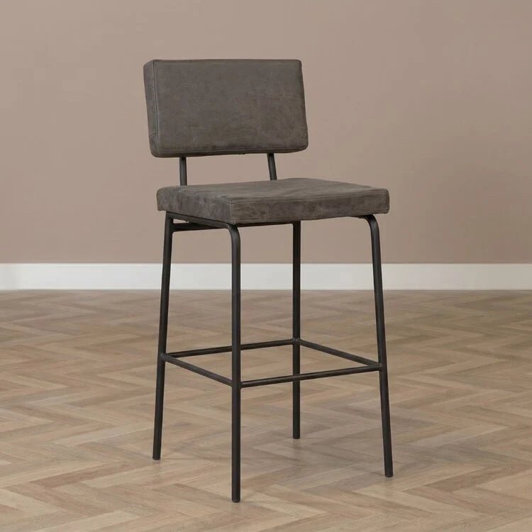Bar stools-Industrial bar stool Aspen anthracite eco-leather 64-77 cm 47 cm wide-Dimehouse