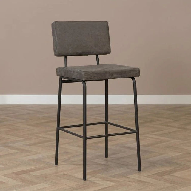 Bar stools-Industrial bar stool Aspen anthracite eco-leather 64-77 cm 47 cm wide-Dimehouse