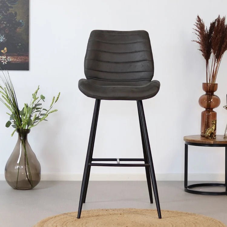 Bar stools-Industrial bar stool Morris anthracite 71 cm Microfibre-Dimehouse