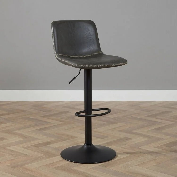 Bar stools-Industrial Bar stool Texas swivel eco-leather anthracite 60-76cm 45 cm wide-Dimehouse