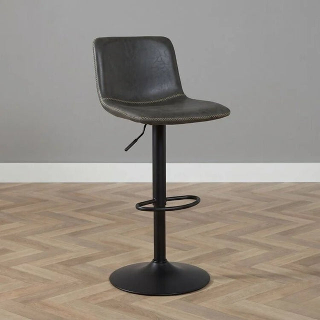 Bar stools-Industrial Bar stool Texas swivel eco-leather anthracite 60-76cm 45 cm wide-Dimehouse