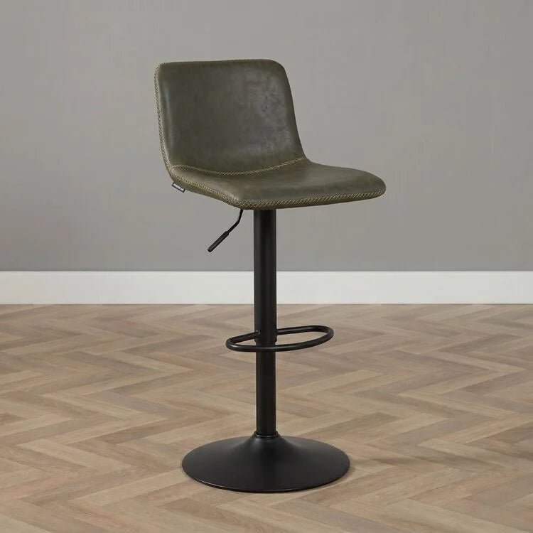 Bar stools-Industrial Bar stool Texas swivel eco-leather olive green 60-76cm 45 cm wide-Dimehouse
