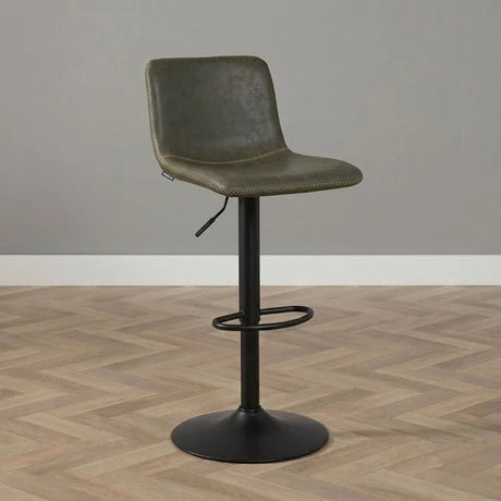 Barkrukken-Industriële Barkruk Texas draaibaar eco-leer olijfgroen 60-76cm 45 cm breed-Dimehouse