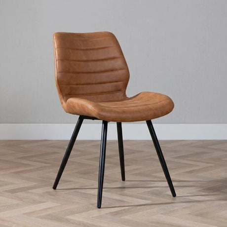 Eetkamerstoelen-Industriële eetkamerstoel Morris cognac Microvezel-Dimehouse