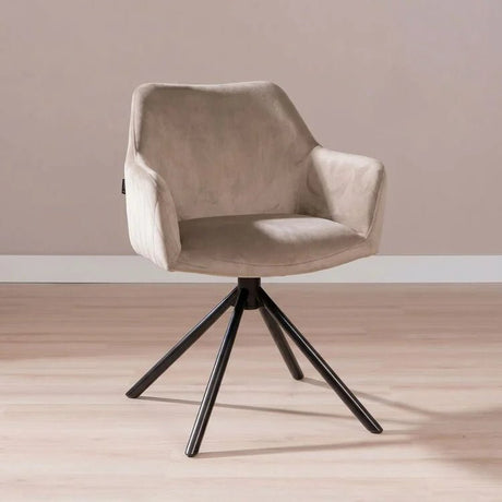 Eetkamerstoelen-Velvet eetkamerstoel Furtado draaibaar taupe-Dimehouse