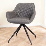 Industrial Dining Chair Anthracite Gian - Faux Leather - Diamond Pattern - With Armrests 