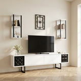 TV Furniture Set Black Line White Black Melamine 180x48x30 cm atmospheric photo in a modern interior