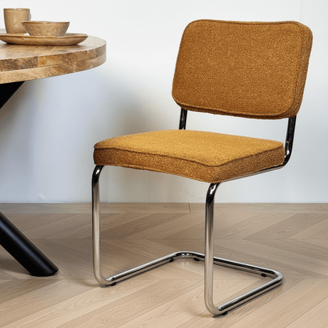 Modern Dining Chair Copper Bouclé Fabric Sway - Chrome Frame - Without Armrests 