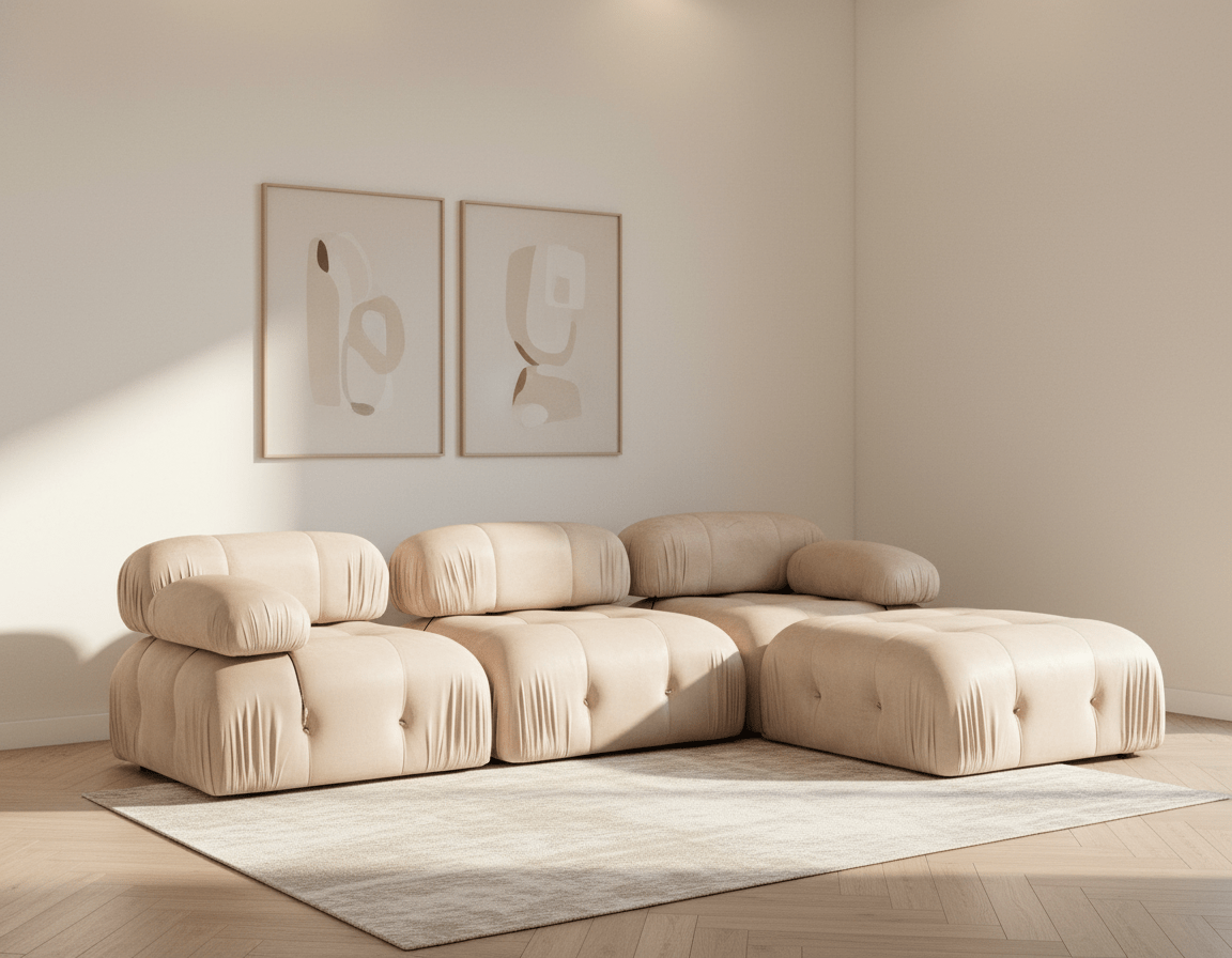 Modular XXL corner sofa Bubble with ottoman - velvet beige 