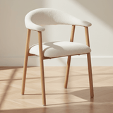 Japandi Dining Chair Ivory Bouclé Suki - Oak Look Frame - With Armrests 