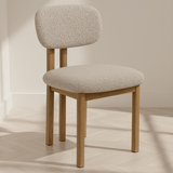 Japandi Dining Chair Miyo Bouclé Sand Color - Oak Look Frame 
