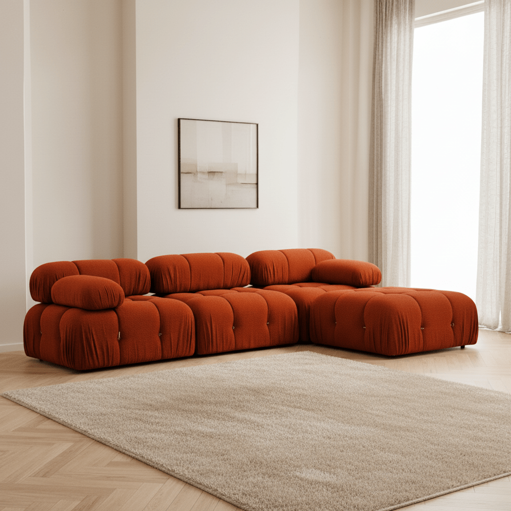 Modular XXL corner sofa Bubble with ottoman - orange red 