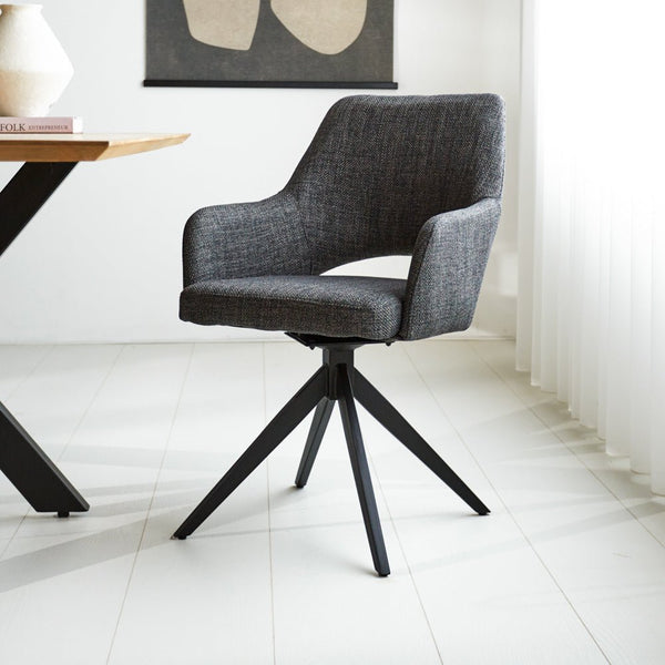 Sid Swivel Dining Chair Anthracite Fabric | Dimehouse
