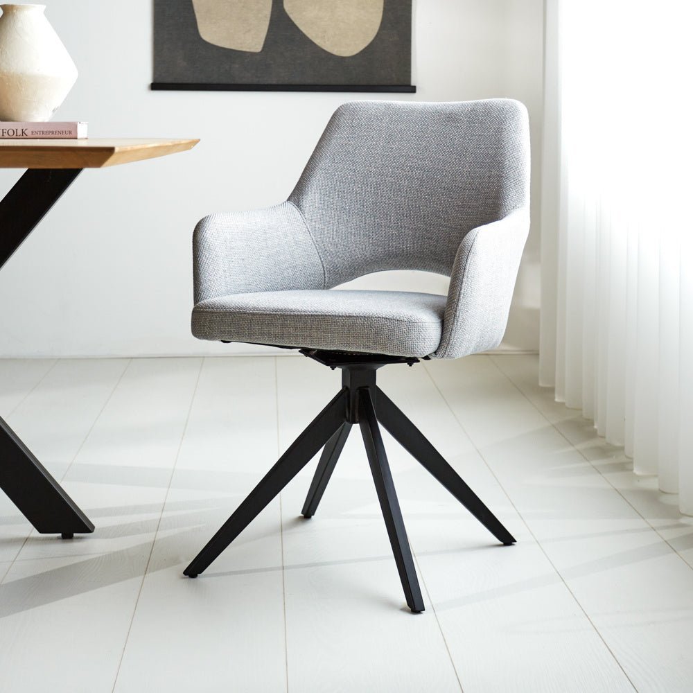 Sid Swivel Dining Chair Light Grey Fabric | Dimehouse