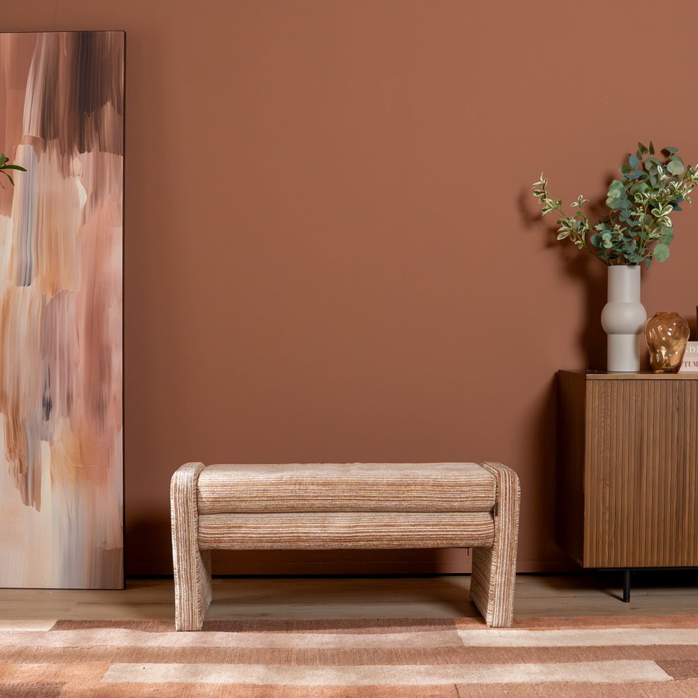 Eetkamerbank Ravi chenille beige/pink 100 cm Roze