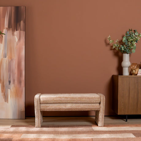 Eetkamerbank Ravi chenille beige/pink 100 cm Roze