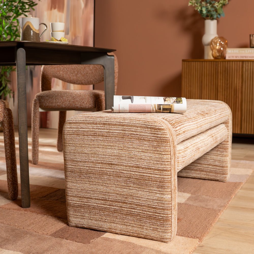 Eetkamerbank Ravi chenille beige/pink 100 cm Roze