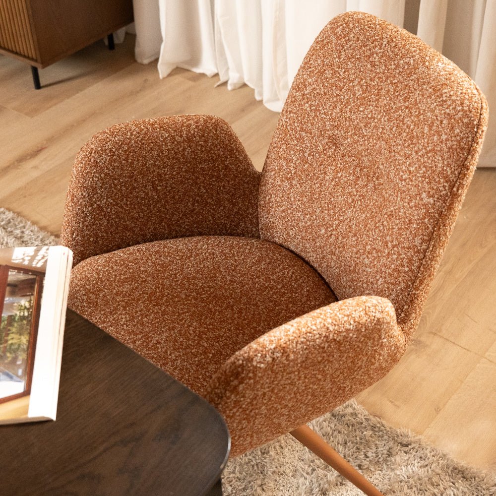 Eetkamerstoel Alex draaibaar bouclé terracotta Bouclé