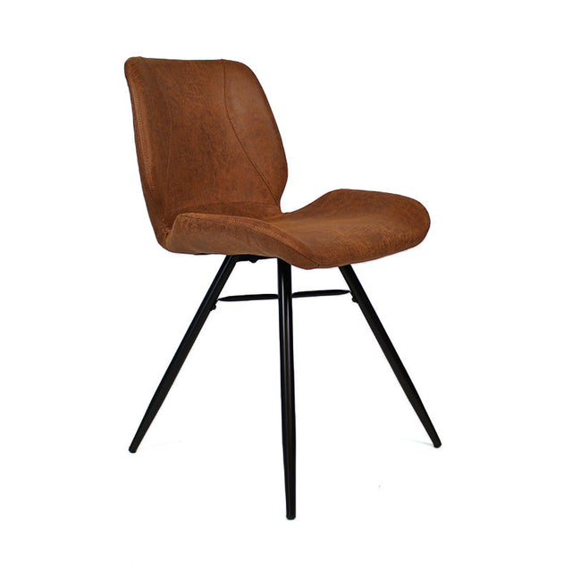 Industrial dining room chair Barrel cognac eco-leather