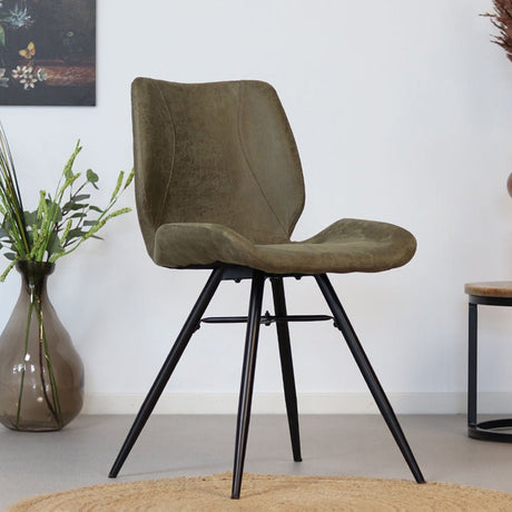 Industrial dining room chair Barrel olive green eco-leather - image 1
