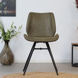 Industrial dining room chair Barrel olive green eco-leather - image 2