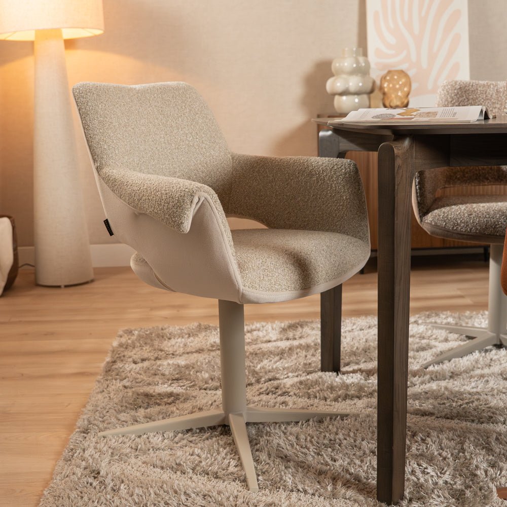 Eetkamerstoel Jules draaibaar bouclé taupe Bouclé