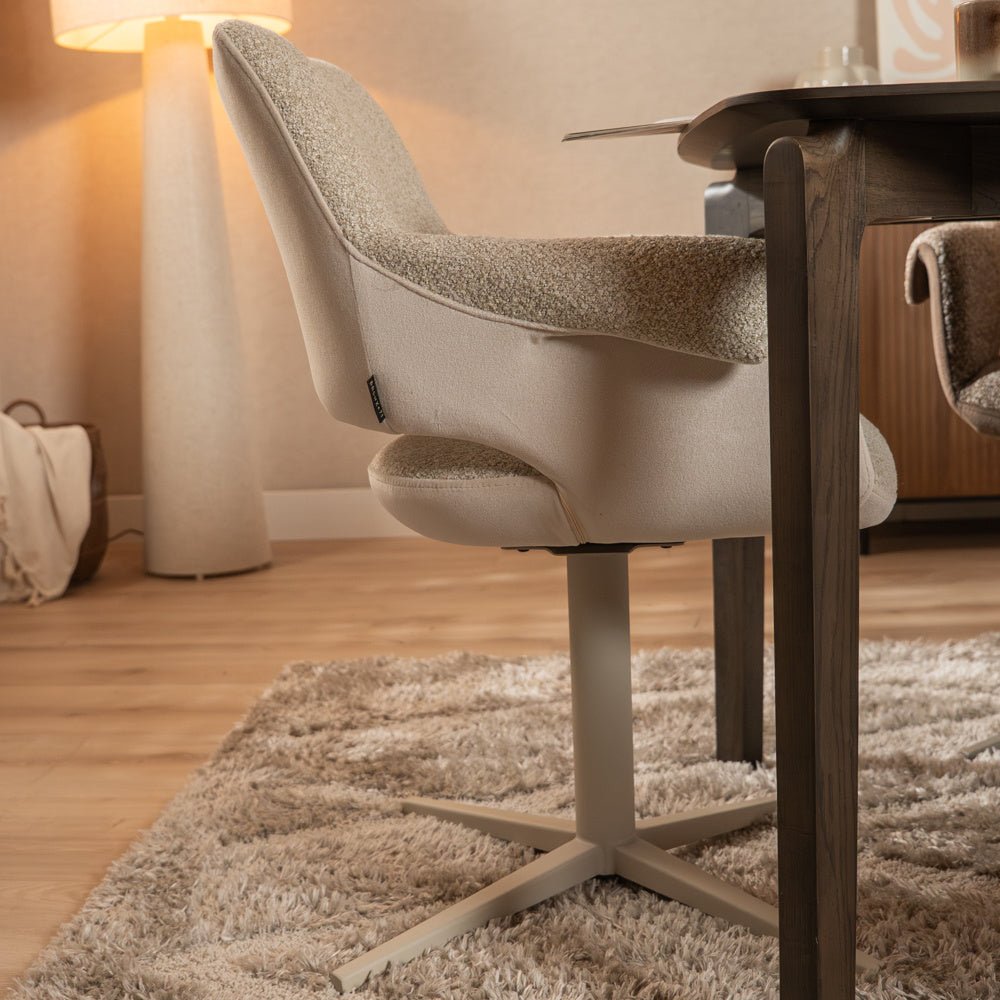 Eetkamerstoel Jules draaibaar bouclé taupe Bouclé