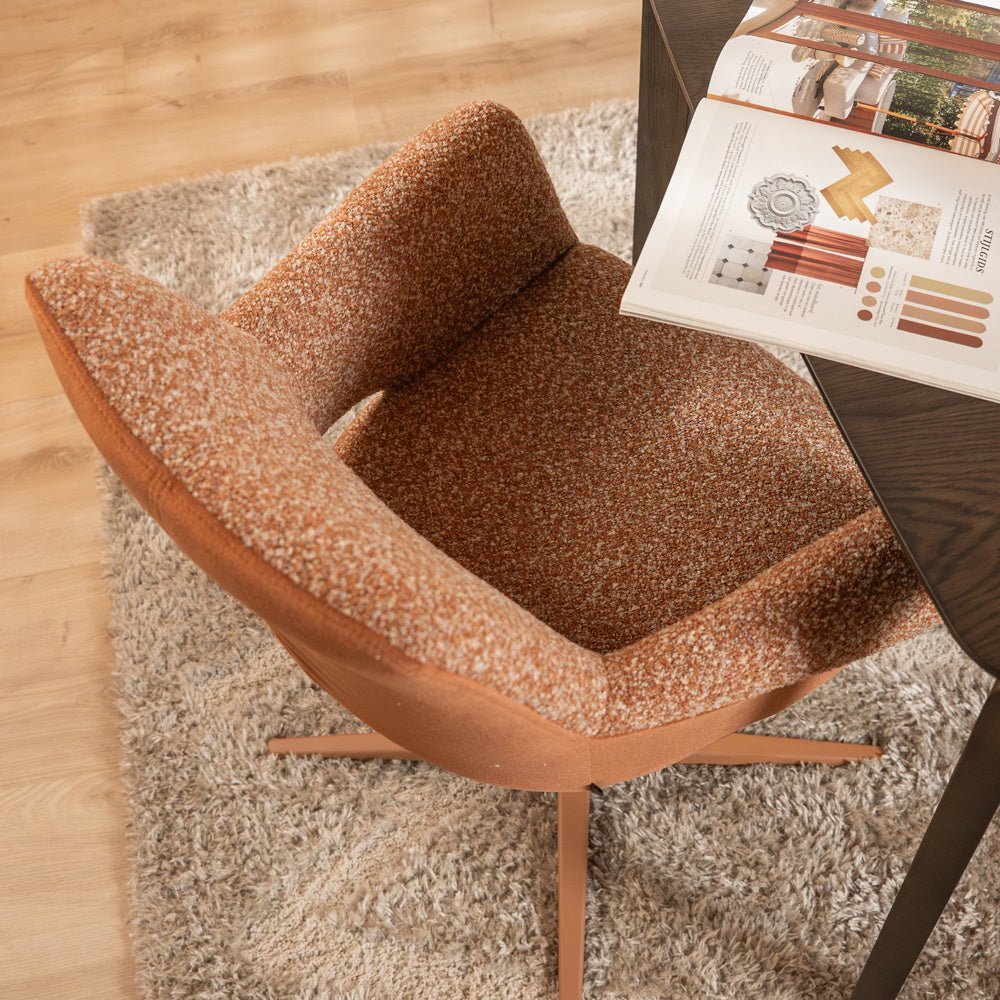Eetkamerstoel Jules draaibaar bouclé terracotta Bouclé