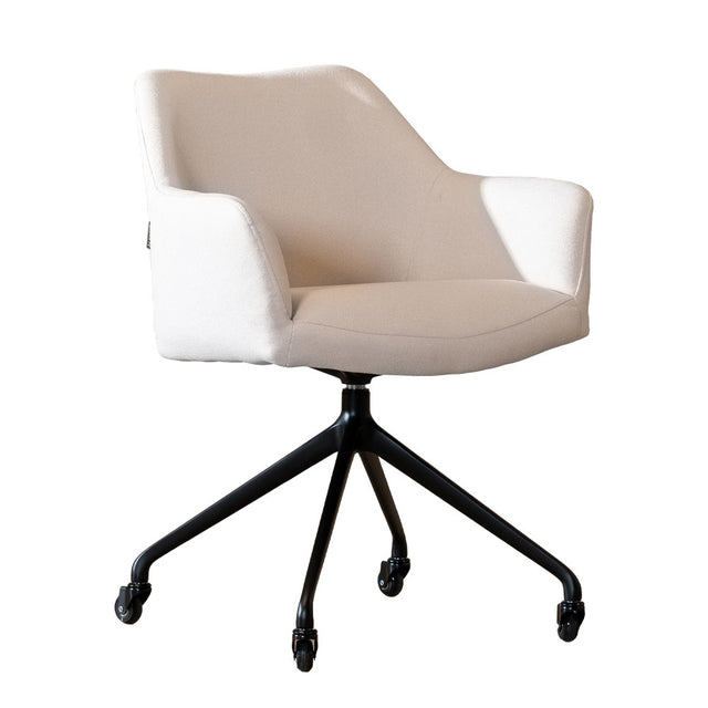 Dining room chair with wheels Isak off white recycled fabric Recycled polyester