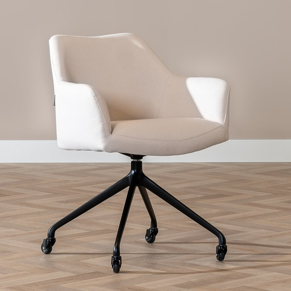 Dining room chair with wheels Isak off white recycled fabric - image 5