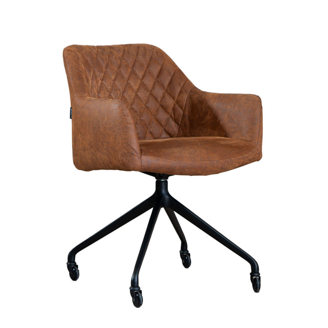 Dining room chair with wheels Levi cognac eco-leather