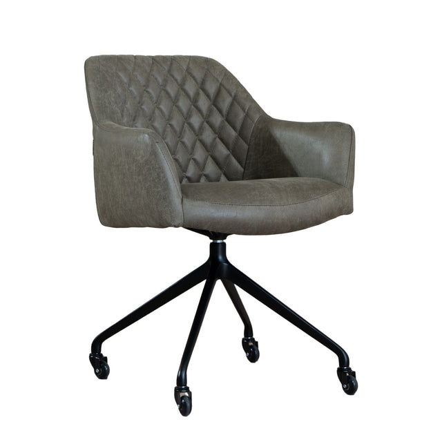 Dining room chair with wheels Levi olive green eco leather