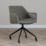 Dining room chair with wheels Levi olive green eco-leather - image 3