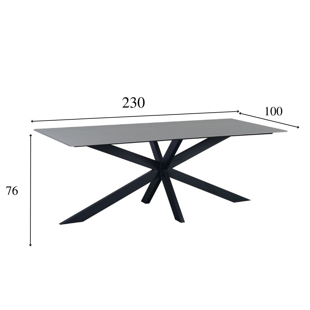 Eettafel Edin Grey Dimehouse Grijs LxBxH 252x121x16 Sintered stone Witfoto maatindicatie