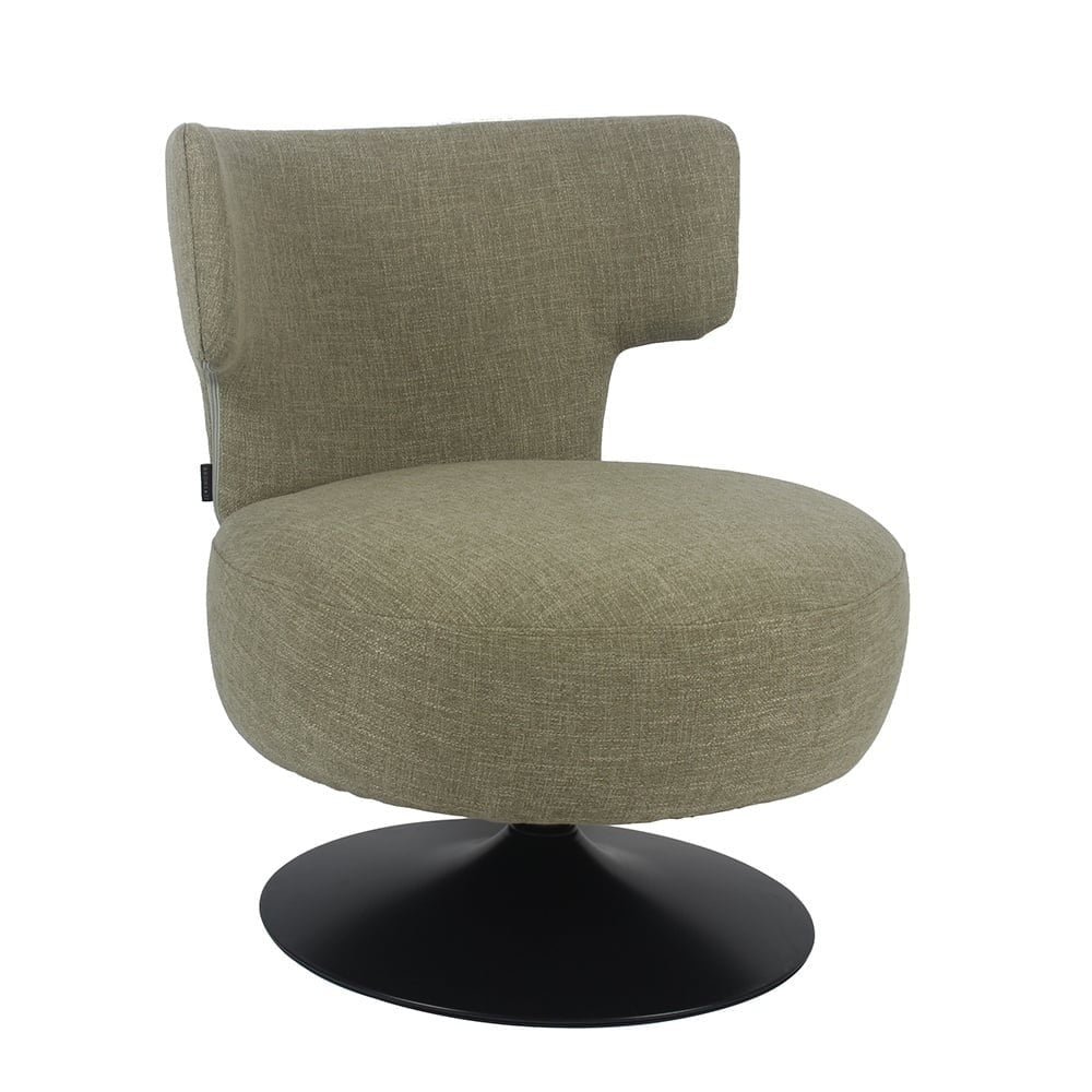 Metro swivel armchair in olive green linen fabric