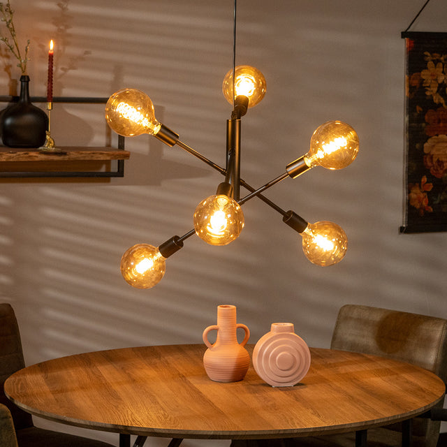 Hanging lamp Harvey 6-light black Glass