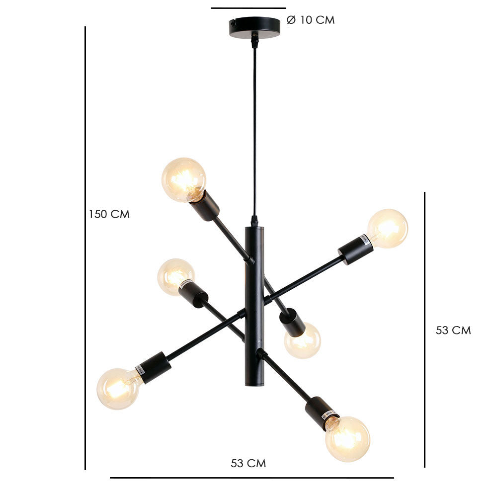 Hanging lamp Harvey 6-light black Glass