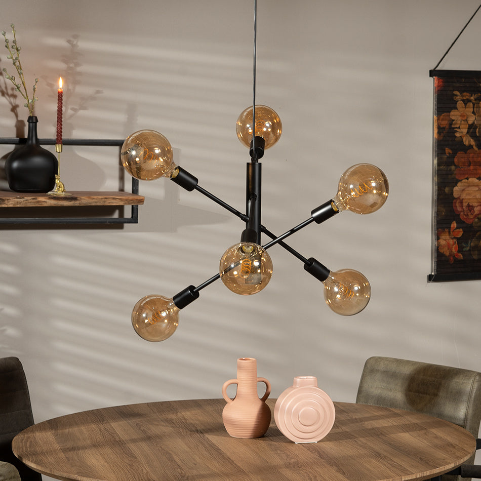 Hanging lamp Harvey 6-light black Glass
