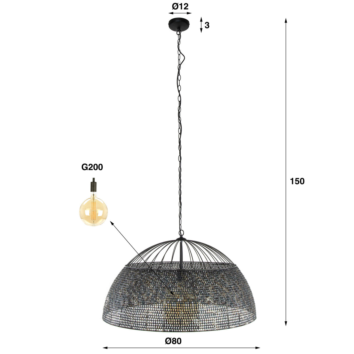 Hanglamp Armoor DH Interior Bruin LxBxH 85x85x49 Zwart bruin Witfoto maatindicatie