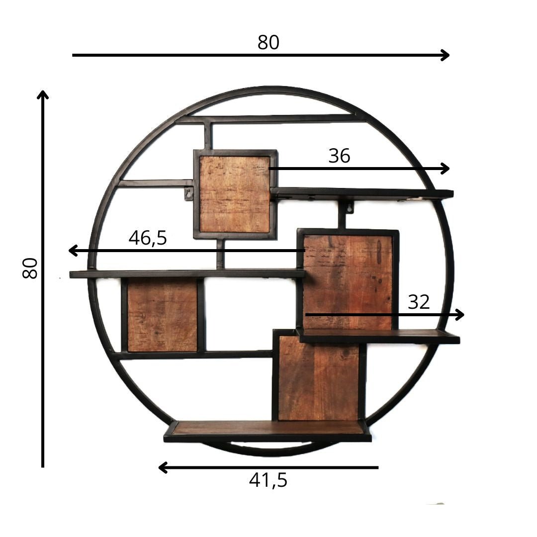 Wandrek Kota Dimehouse Bruin LxBxH 83x80x20 Mangohout Witfoto maatindicatie